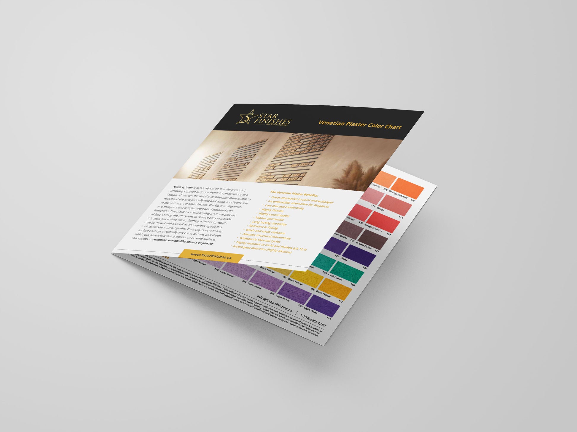 Decorative Venetian Plaster and Microcement Color Chart - 5 Star Finishes Ltd